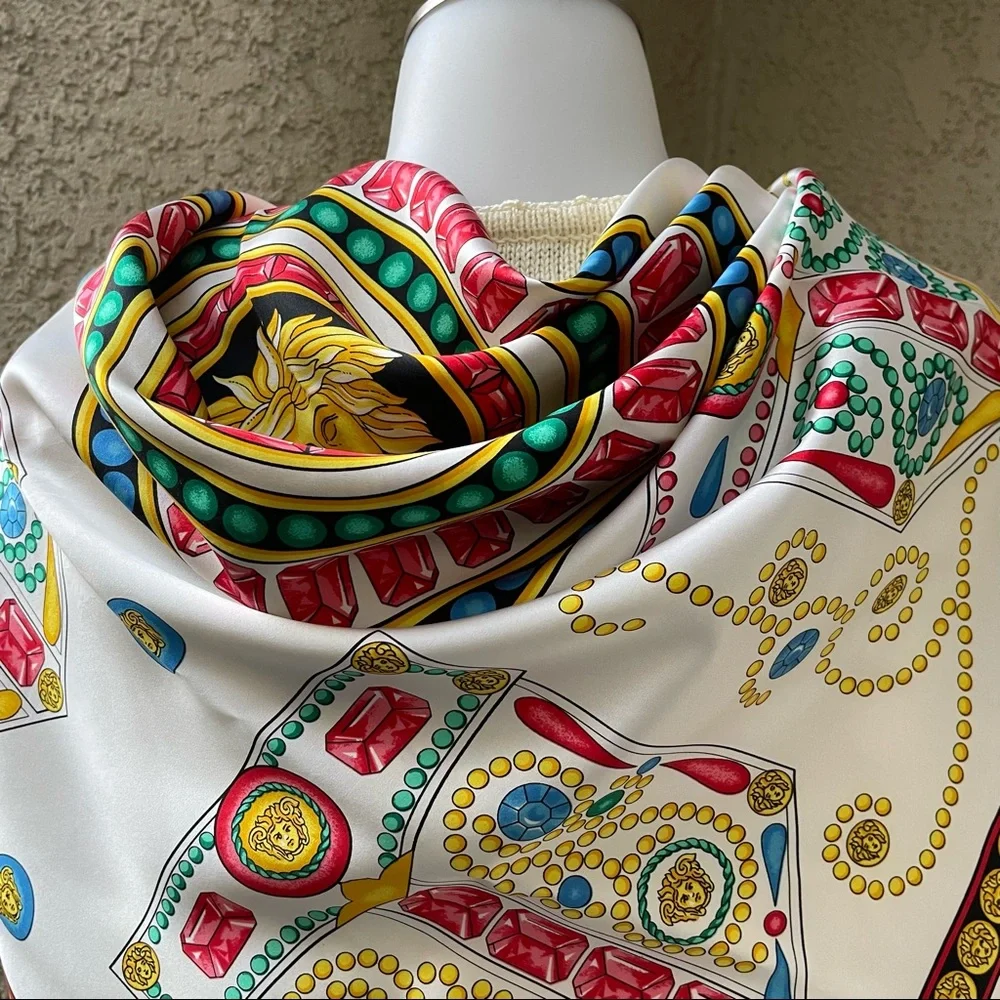 Vintage large multicolored Versace silk scarf